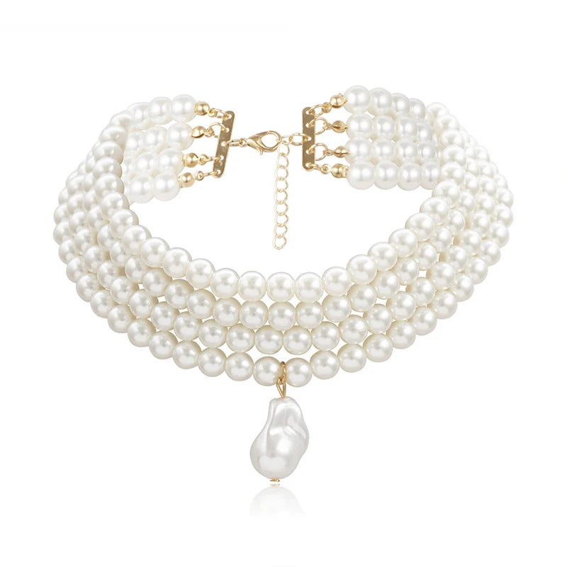 Layered Baroque Pearl Choker Necklace – Irregular Pendant Wedding Jewelry for Women