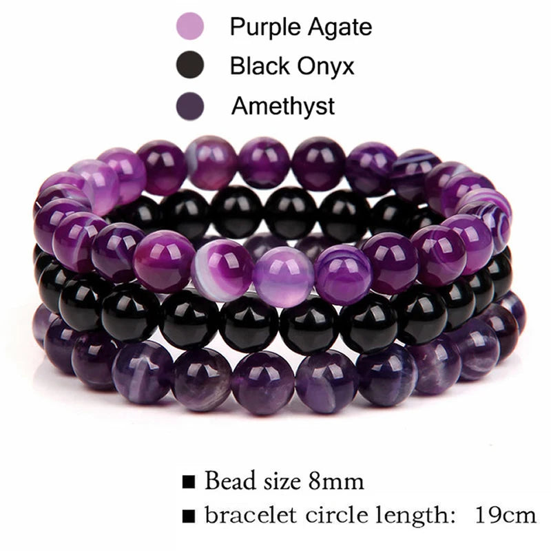 Natural Stone Bracelet Set – 8mm Healing Crystals, 3 Pieces