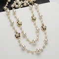 Vintage Camellia Pearl Double Layer Long Necklace – Elegant Women’s Jewelry