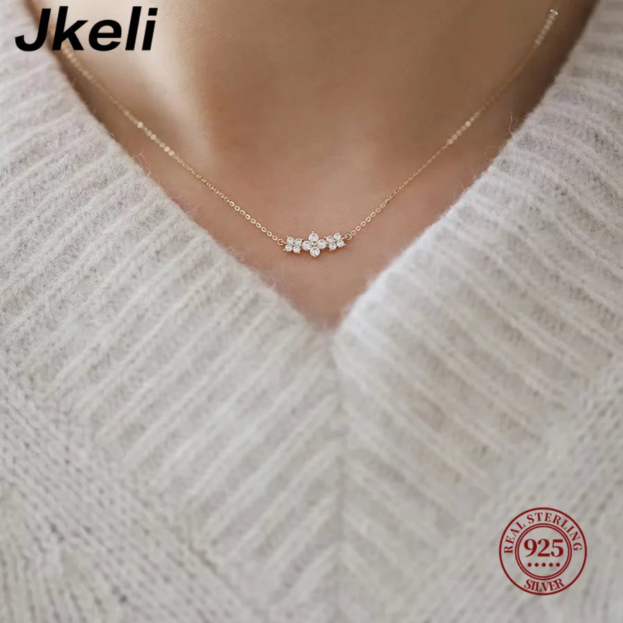 Flower Zircon Clavicle Necklace – 925 Sterling Silver Minimalist Women’s Jewelry