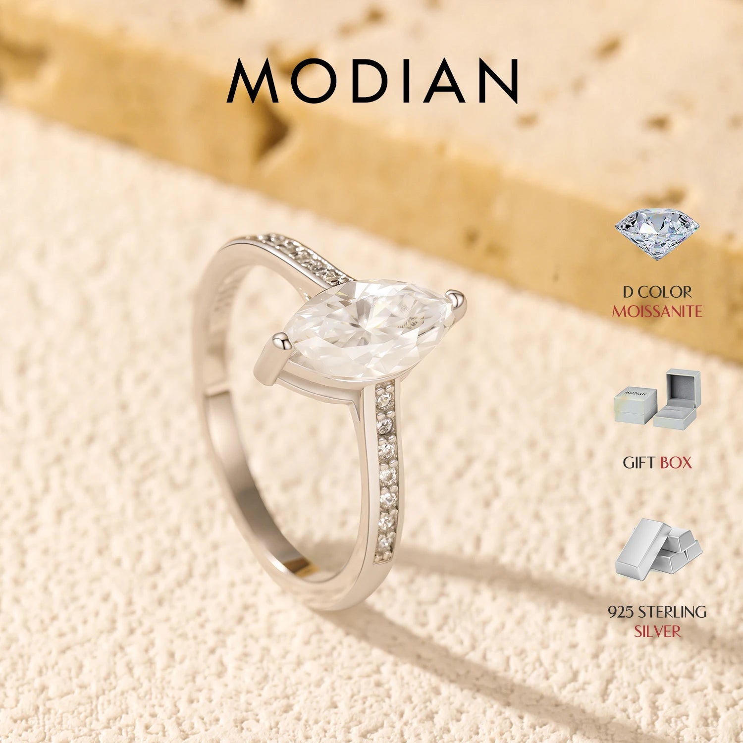 Marquise Cut Moissanite Engagement Ring – 925 Sterling Silver | D Color VVS1