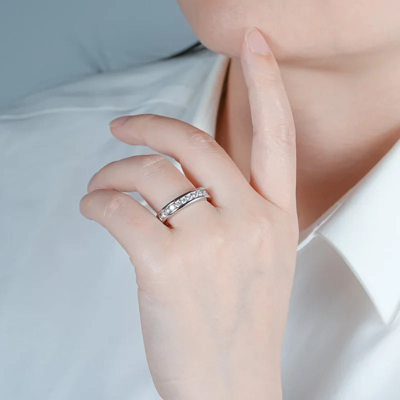 Moissanite Eternity Wedding Band | GRA Certified | 925 Sterling Silver | Gold & Silver