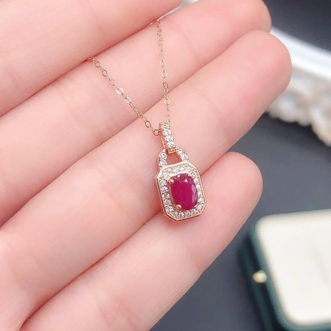 Natural Ruby Pendant Necklace | Genuine 925 Sterling Silver | Certified | Women's Gift