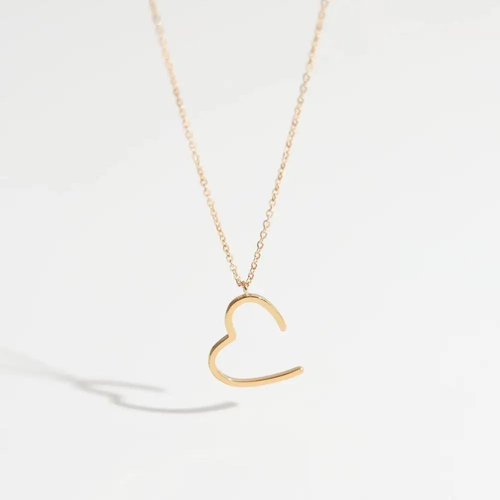 Love Heart Pendant Necklace – French Style Gold Stainless Steel Clavicle Chain