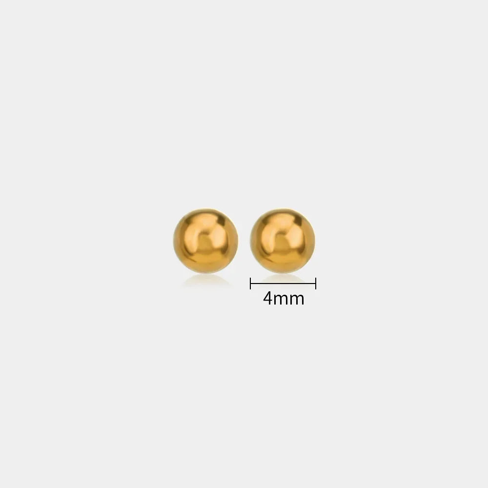 Minimalist Ball Stud Earrings – 316L Stainless Steel Gold Color for Women
