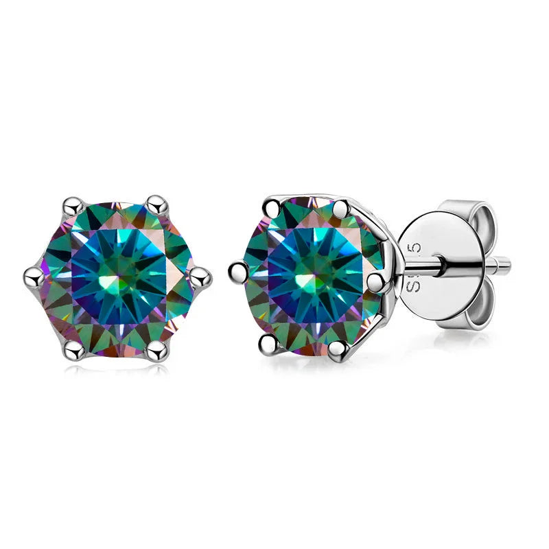 Moissanite Russian Cut Stud Earrings – 1/2/4CT VVS D Color S925 Silver Fine Jewelry