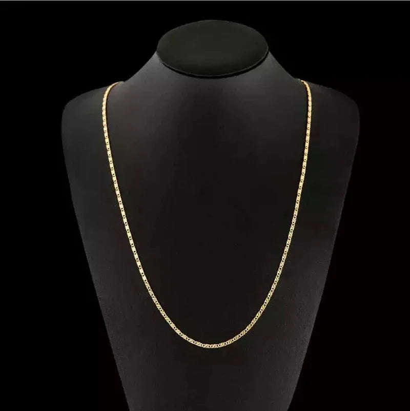 18K Gold Side Chain Necklace – 925 Silver 2mm 16–30 Inch Unisex