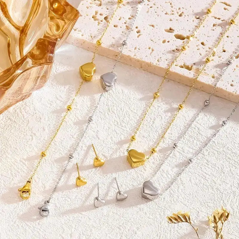 Heart Pendant Jewelry Set – Necklace, Bracelet & Earrings