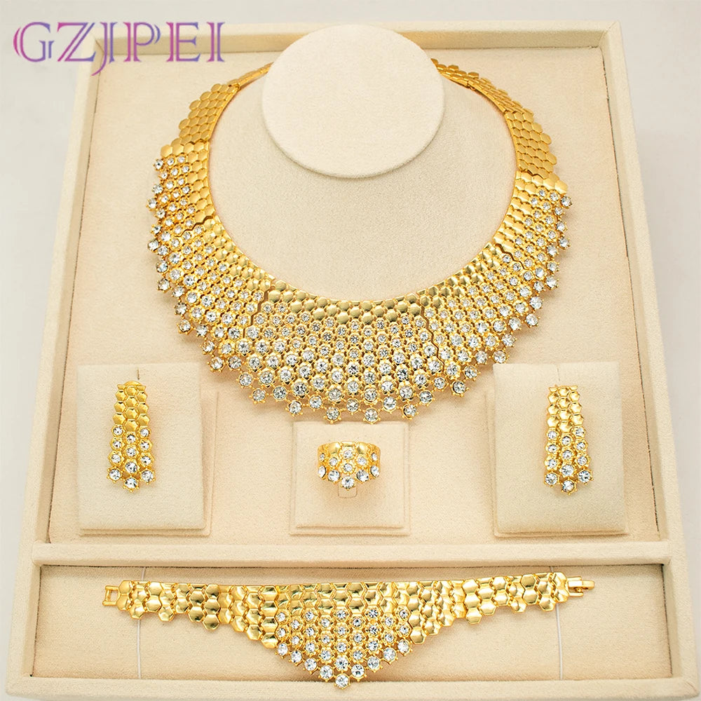 White Zircon Luxury Jewelry Set – 18K Gold Plated, 4 Pieces