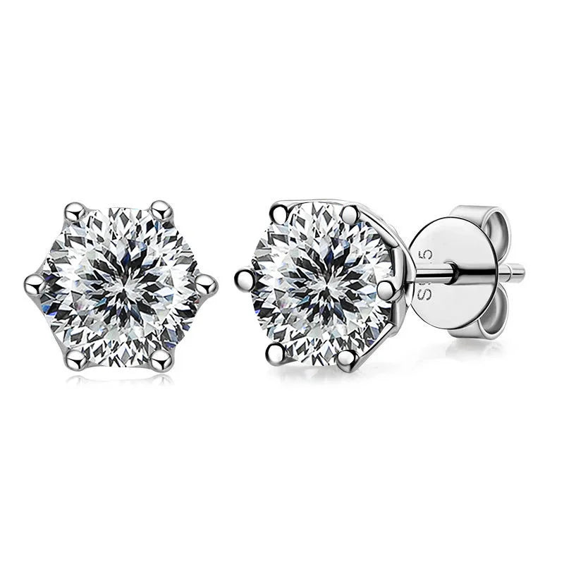 Moissanite Russian Cut Stud Earrings – 1/2/4CT VVS D Color S925 Silver Fine Jewelry