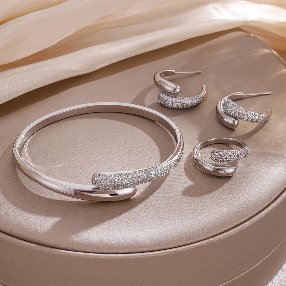Zircon Water Drop Jewelry Set – Bracelet, Ring & Earrings