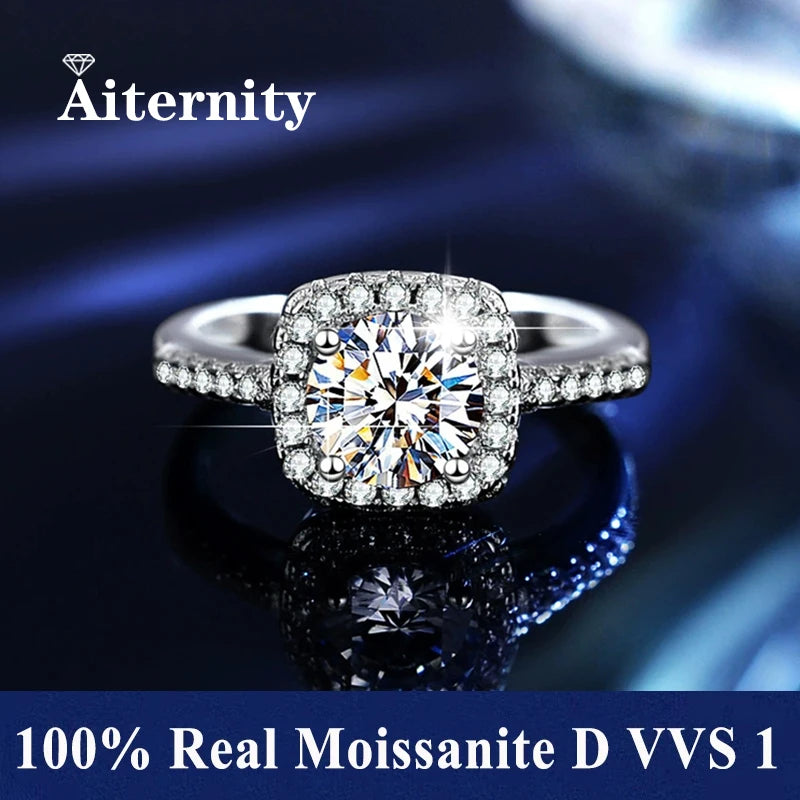18K Gold Plated Moissanite Ring – D VVS1 Adjustable S925 Silver
