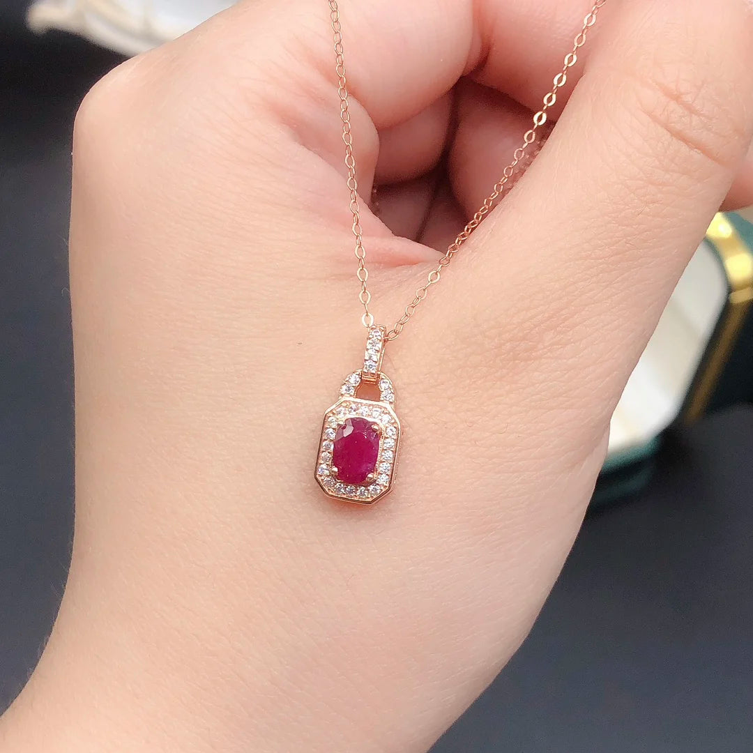 Natural Ruby Pendant Necklace | Genuine 925 Sterling Silver | Certified | Women's Gift