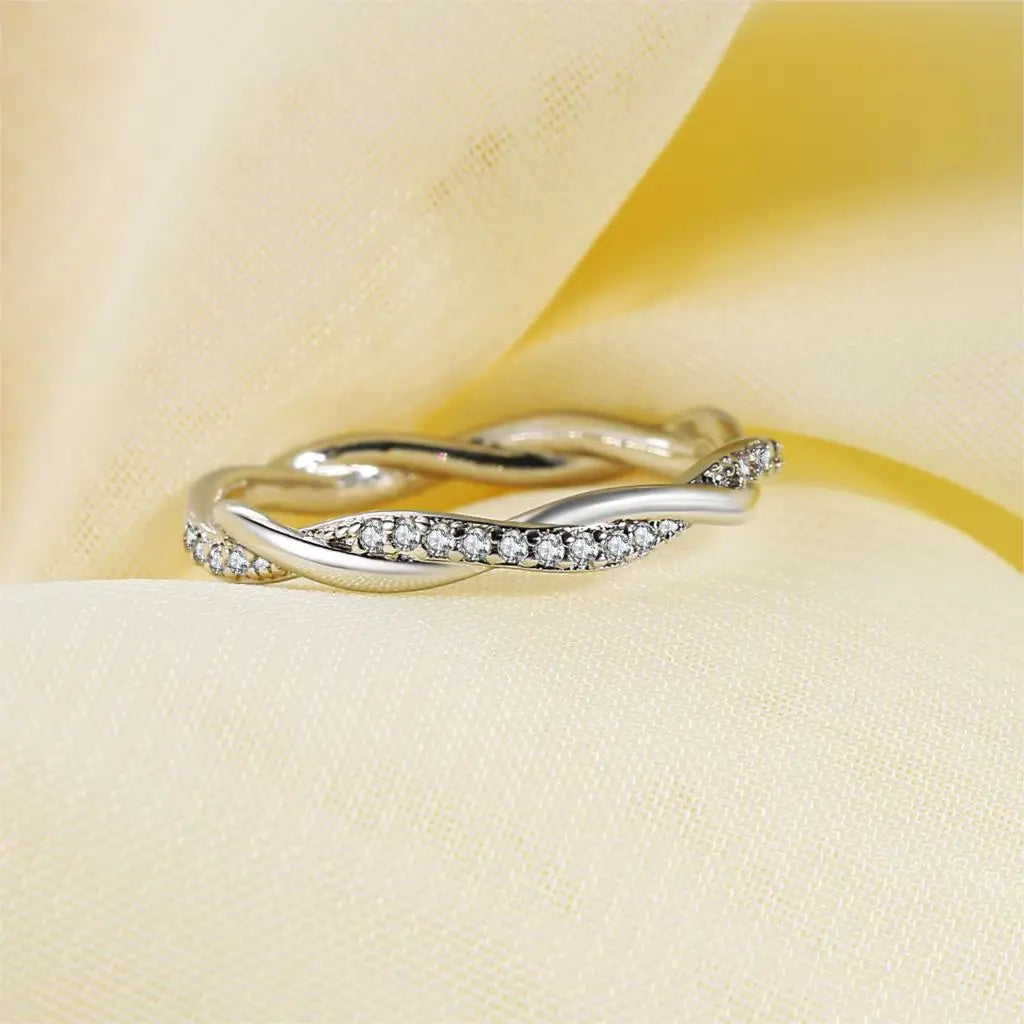 Dainty Winding Crystal Ring – Thin Temperament Silver Engagement Ring for Women