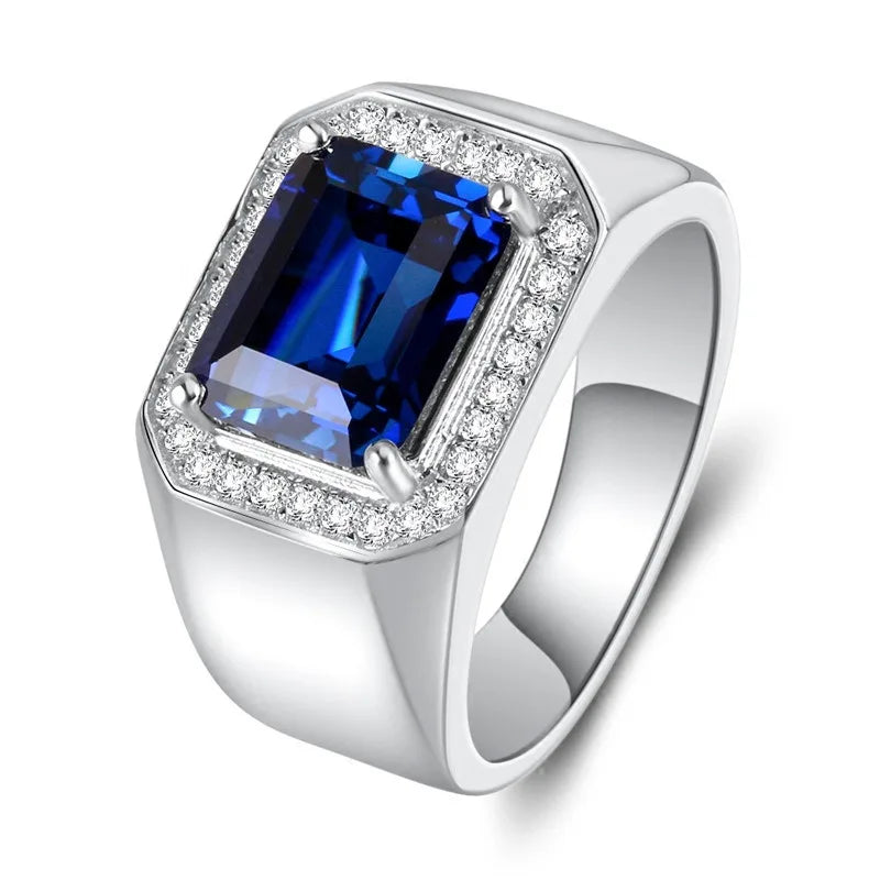 Lab Emerald & Sapphire Solitaire Ring – 925 Sterling Silver | 5CT | Men & Women