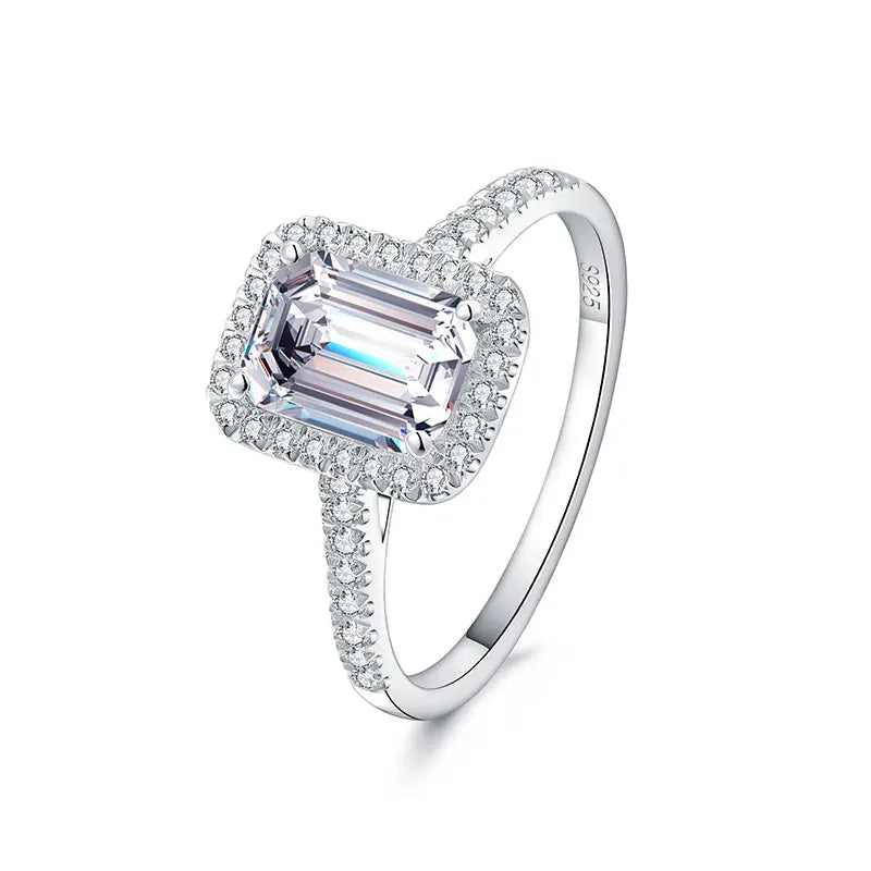 Emerald Cut CZ Engagement Ring – 925 Sterling Silver | 2CT Zircon | Women