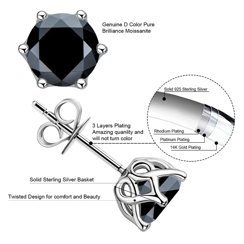 Moissanite Russian Cut Stud Earrings – 1/2/4CT VVS D Color S925 Silver Fine Jewelry