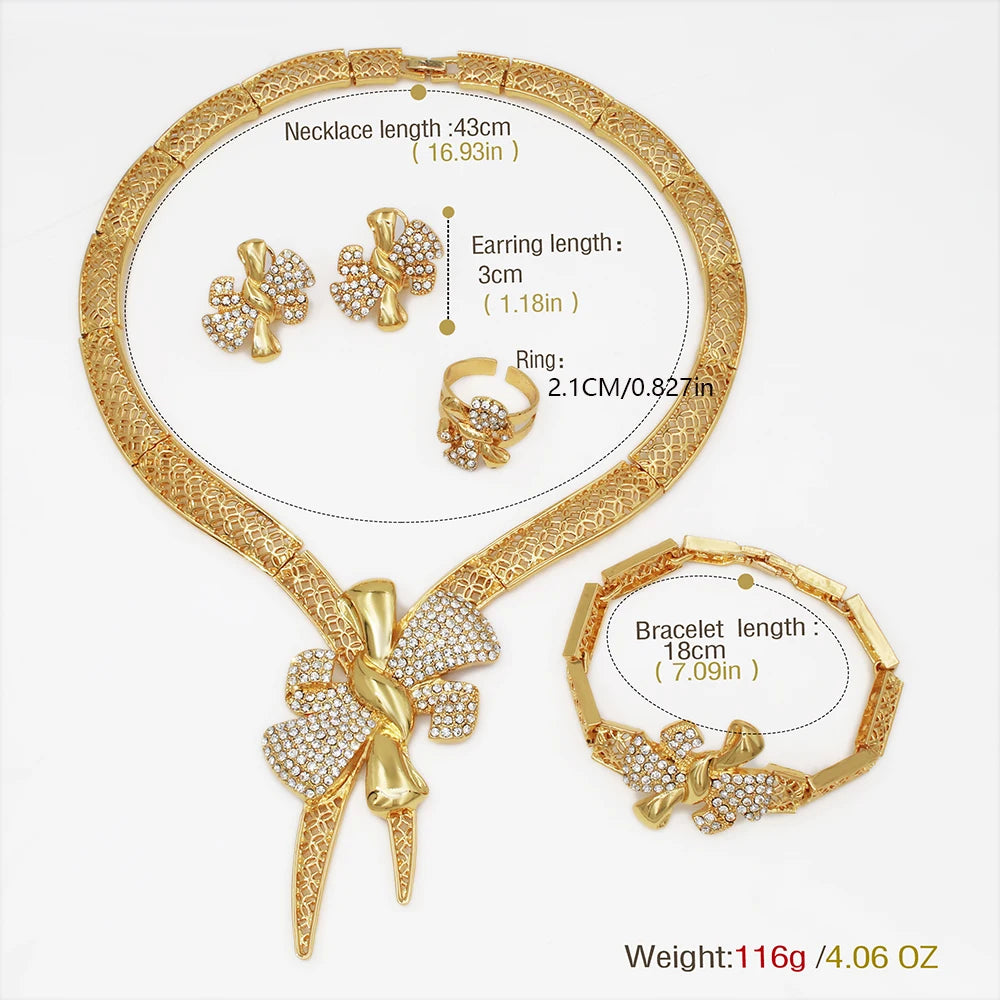 18K Gold Bowknot Jewelry Set – 4 Pieces for Women