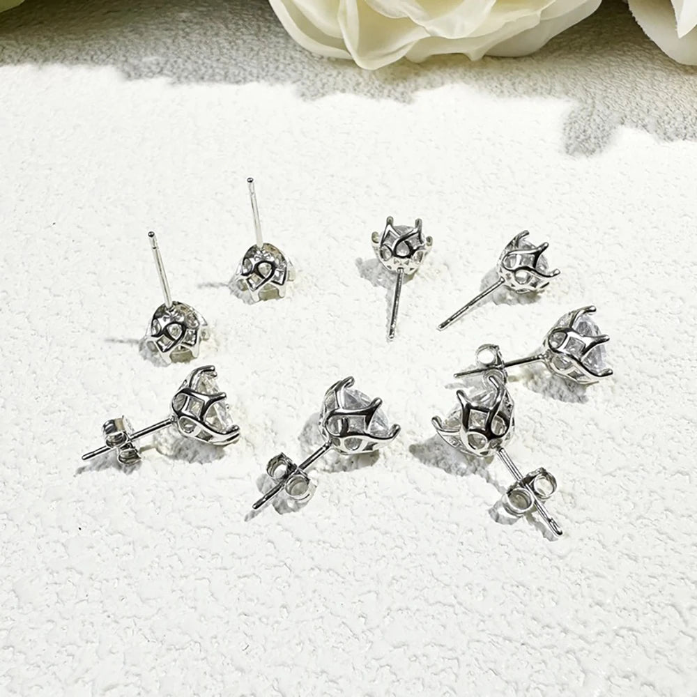 Moissanite Russian Cut Stud Earrings – 1/2/4CT VVS D Color S925 Silver Fine Jewelry