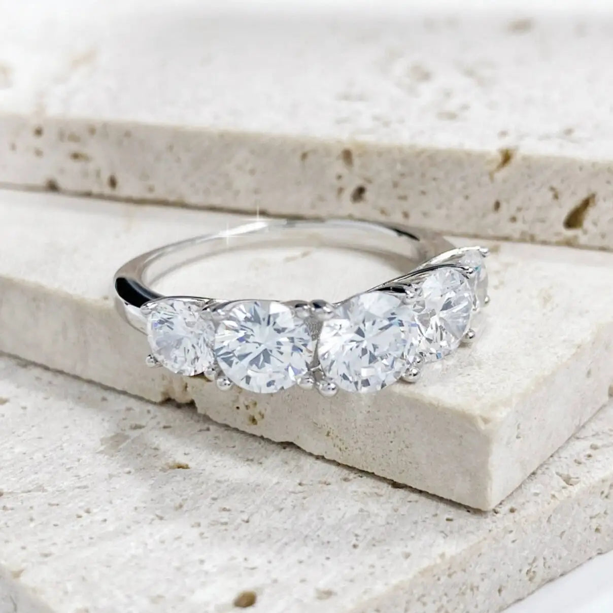 3.6CT Moissanite 5-Stone Wedding Ring – 925 Sterling Silver Sparkling Band for Women