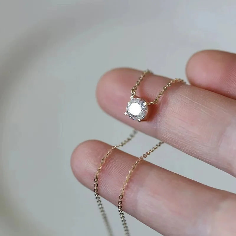 Six-Claw Zircon Diamond Necklace – S925 Silver 14K Gold Multi-Wear Pendant