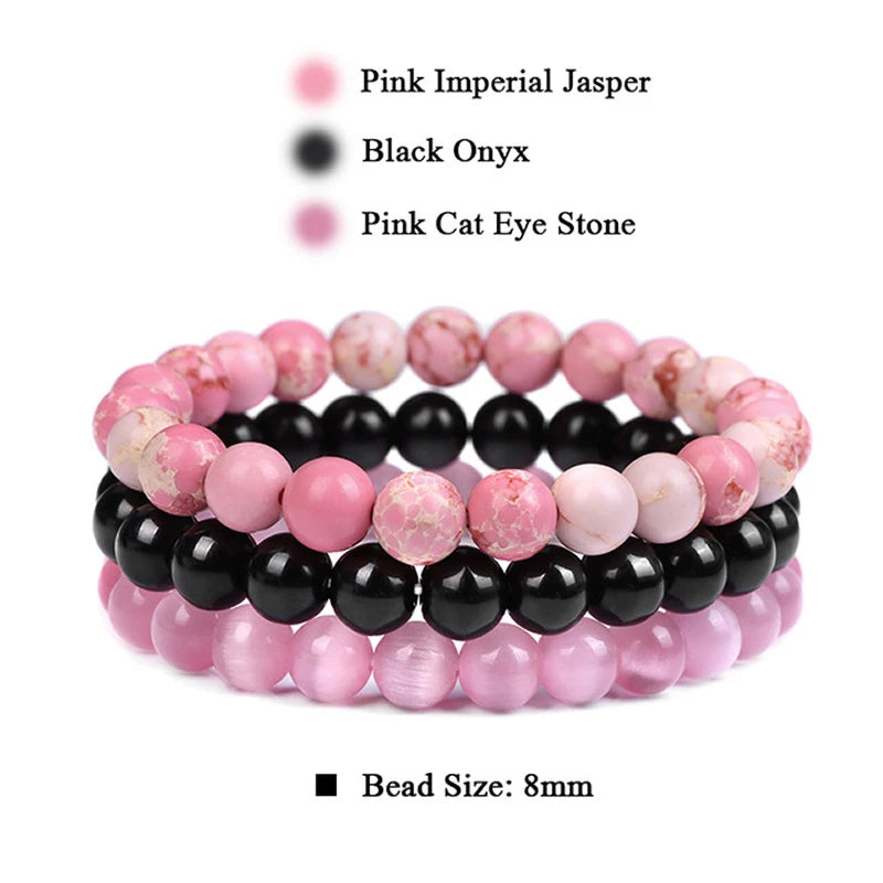 Natural Stone Bracelet Set – 8mm Healing Crystals, 3 Pieces
