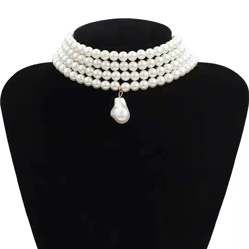 Layered Baroque Pearl Choker Necklace – Irregular Pendant Wedding Jewelry for Women