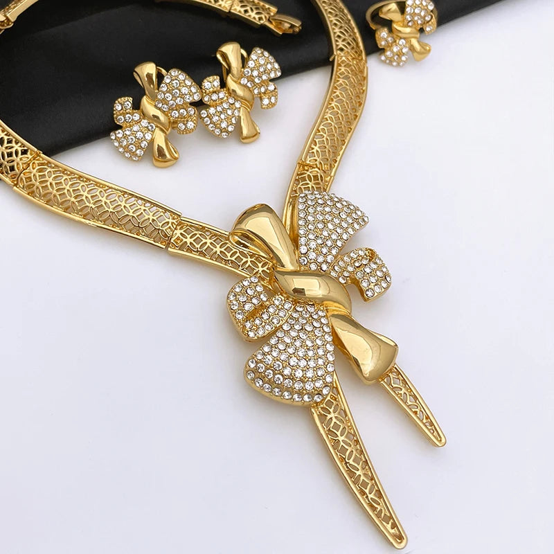 18K Gold Bowknot Jewelry Set – 4 Pieces for Women