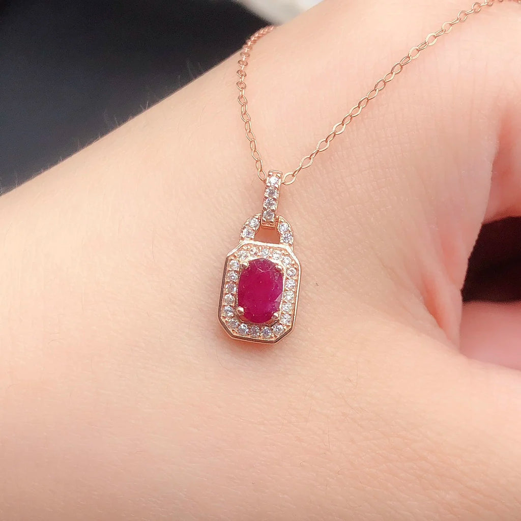 Natural Ruby Pendant Necklace | Genuine 925 Sterling Silver | Certified | Women's Gift