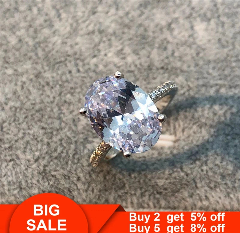 Oval Solitaire Engagement Ring – 925 Sterling Silver | 5CT Cubic Zirconia