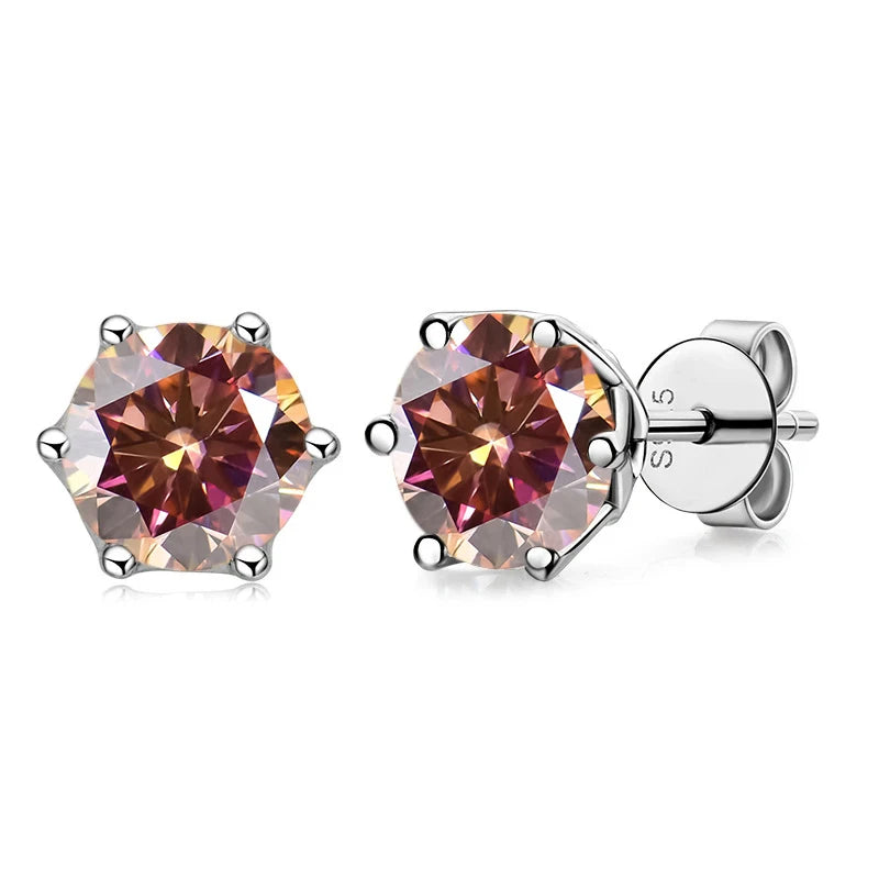 Moissanite Russian Cut Stud Earrings – 1/2/4CT VVS D Color S925 Silver Fine Jewelry