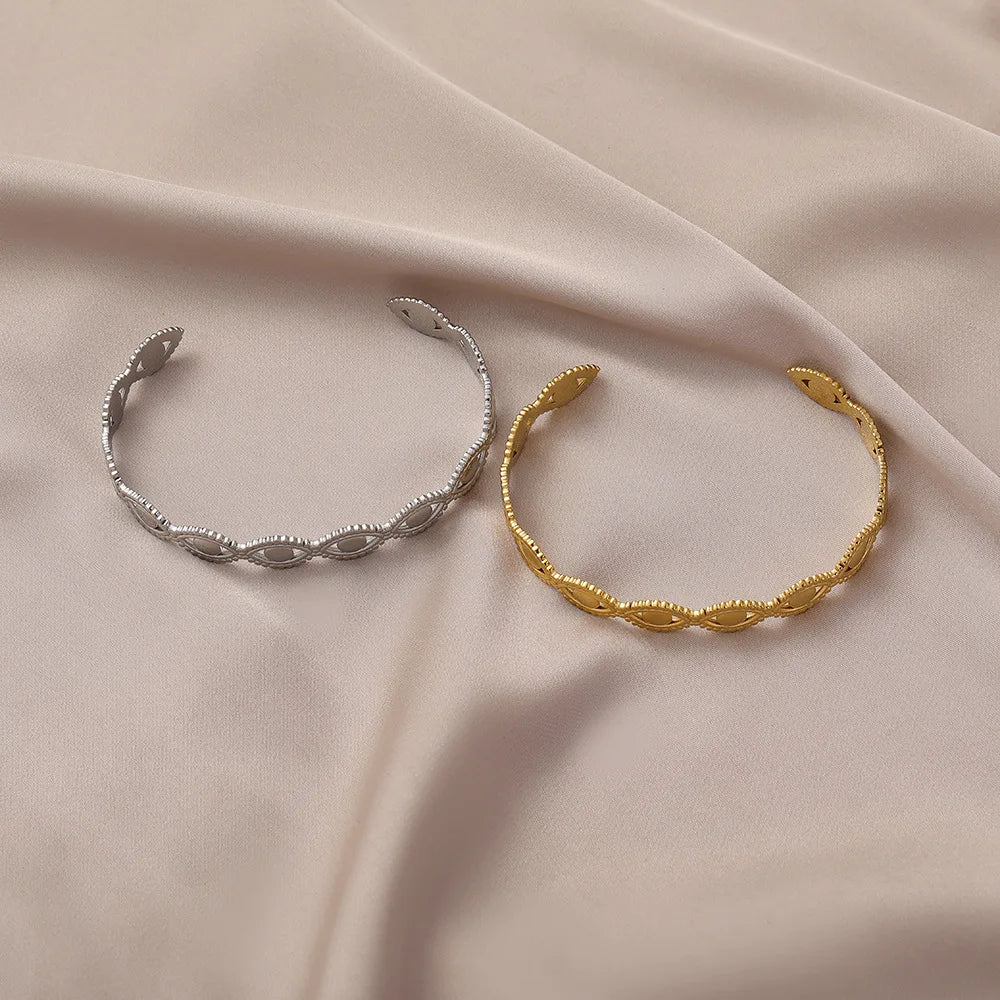 Evil Eye Open Cuff Bracelet – Gold & Silver Stainless Steel Minimalist Bangle