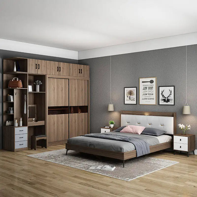 Luxury Bedroom Furniture Set – Wood Bed Frame with Storage & Nightstands