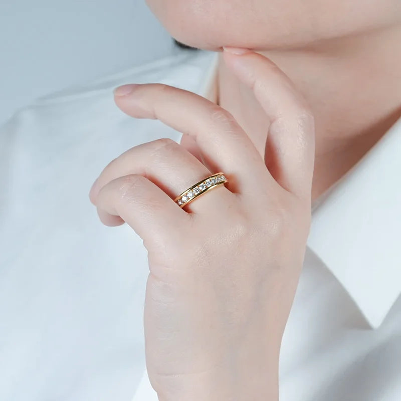 Moissanite Eternity Wedding Band | GRA Certified | 925 Sterling Silver | Gold & Silver