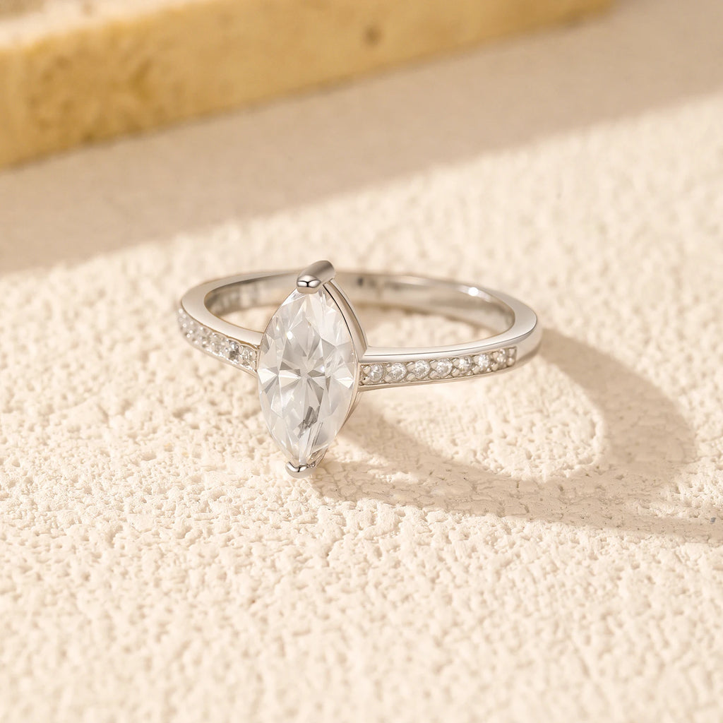 Marquise Cut Moissanite Engagement Ring – 925 Sterling Silver | D Color VVS1