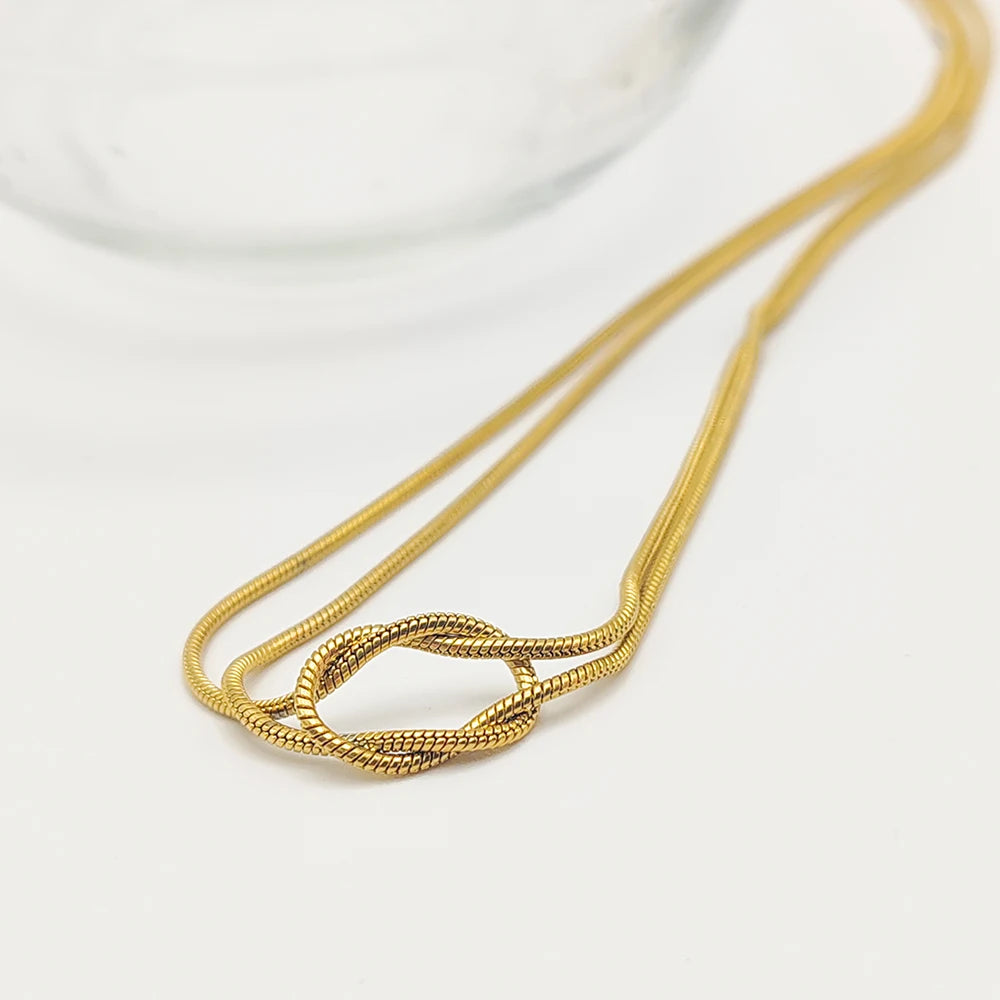 Knotted Snake Chain Necklace – 14K Gold Plated Stainless Steel Women’s Jewelry