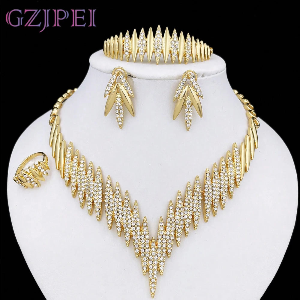 Gold 4-Piece Jewelry Set – Necklace, Earrings, Ring & Bracelet