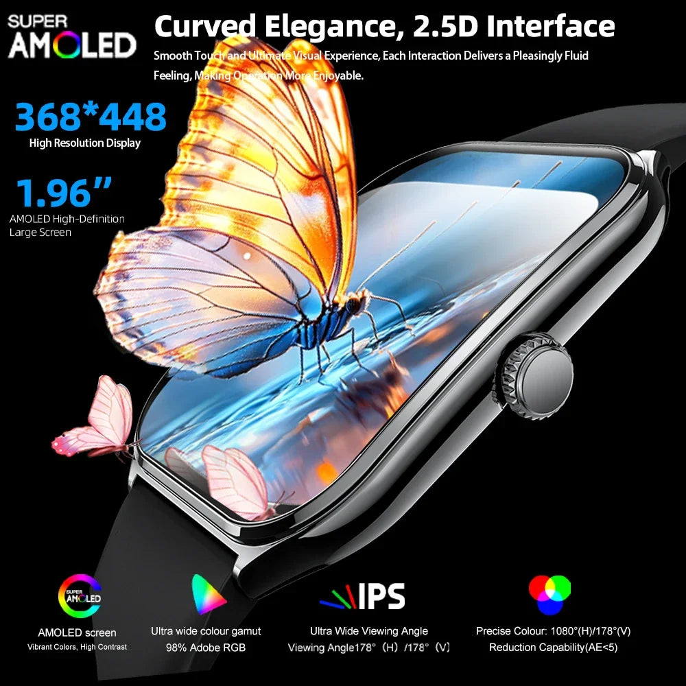 Ultra Thin Smart Watch – 1.96" AMOLED, BT Calling & Health Tracking