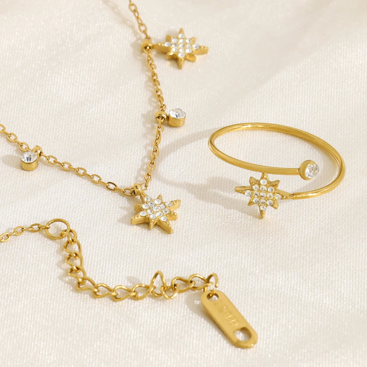 Crystal Star Jewelry Set – 18K Gold Stainless Steel, Necklace & Bracelet