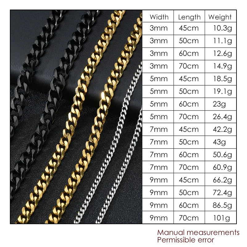 Men's Hip Hop Cuban Link Chain Necklace — 3/5/7/9mm Stainless Steel