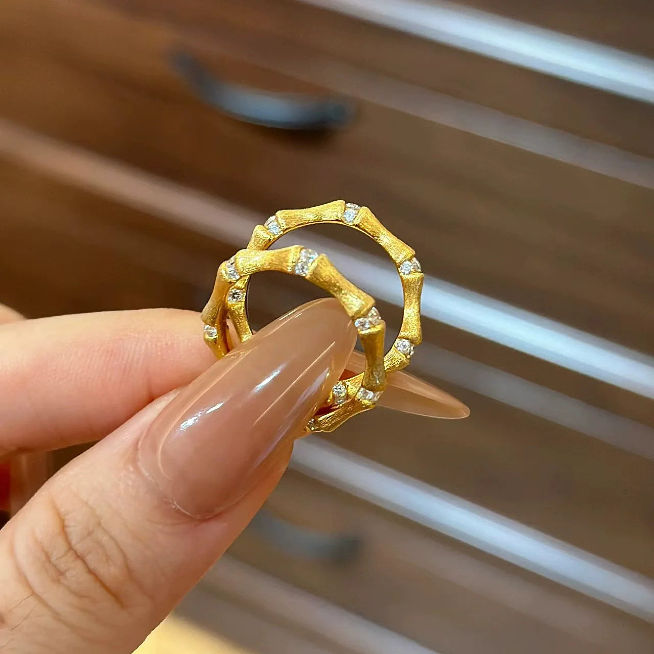 Bamboo Design Gold Jewelry Set – Rings, Earrings & Bangles