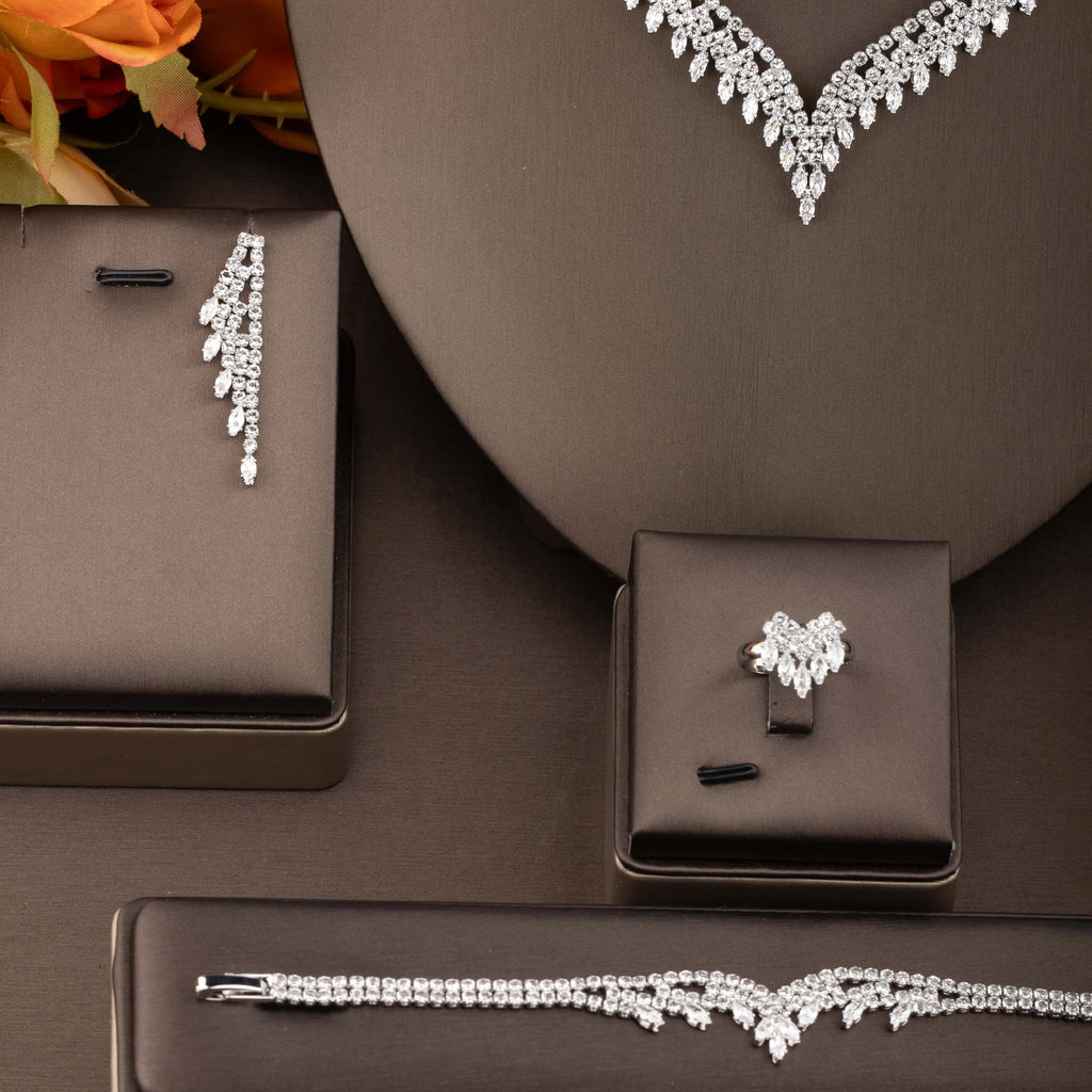 Arabic Leaf Zirconia Jewelry Set – 4 Pieces for Women