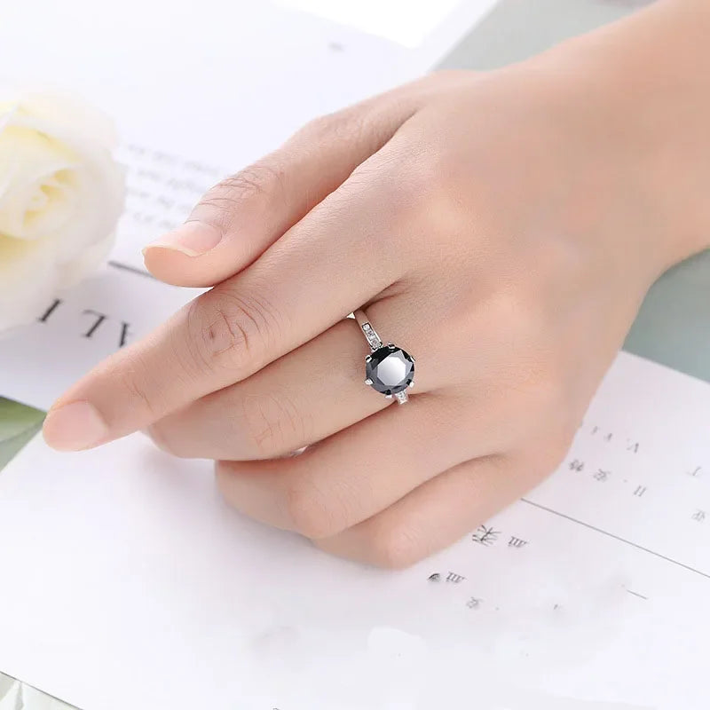 Vintage Black Obsidian Solitaire Ring – 925 Sterling Silver | Women's Fine Jewelry