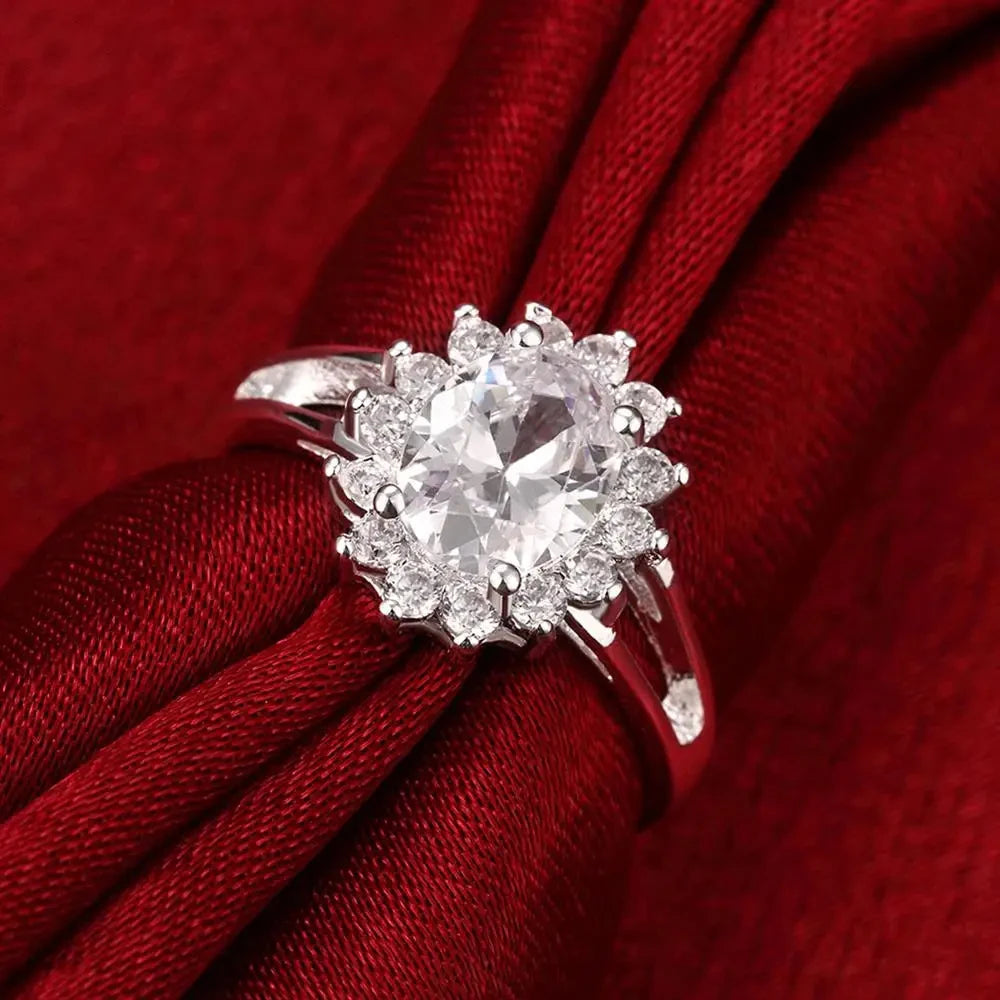 Crystal Flower Moissanite Ring – 925 Sterling Silver Women’s Luxury Jewelry