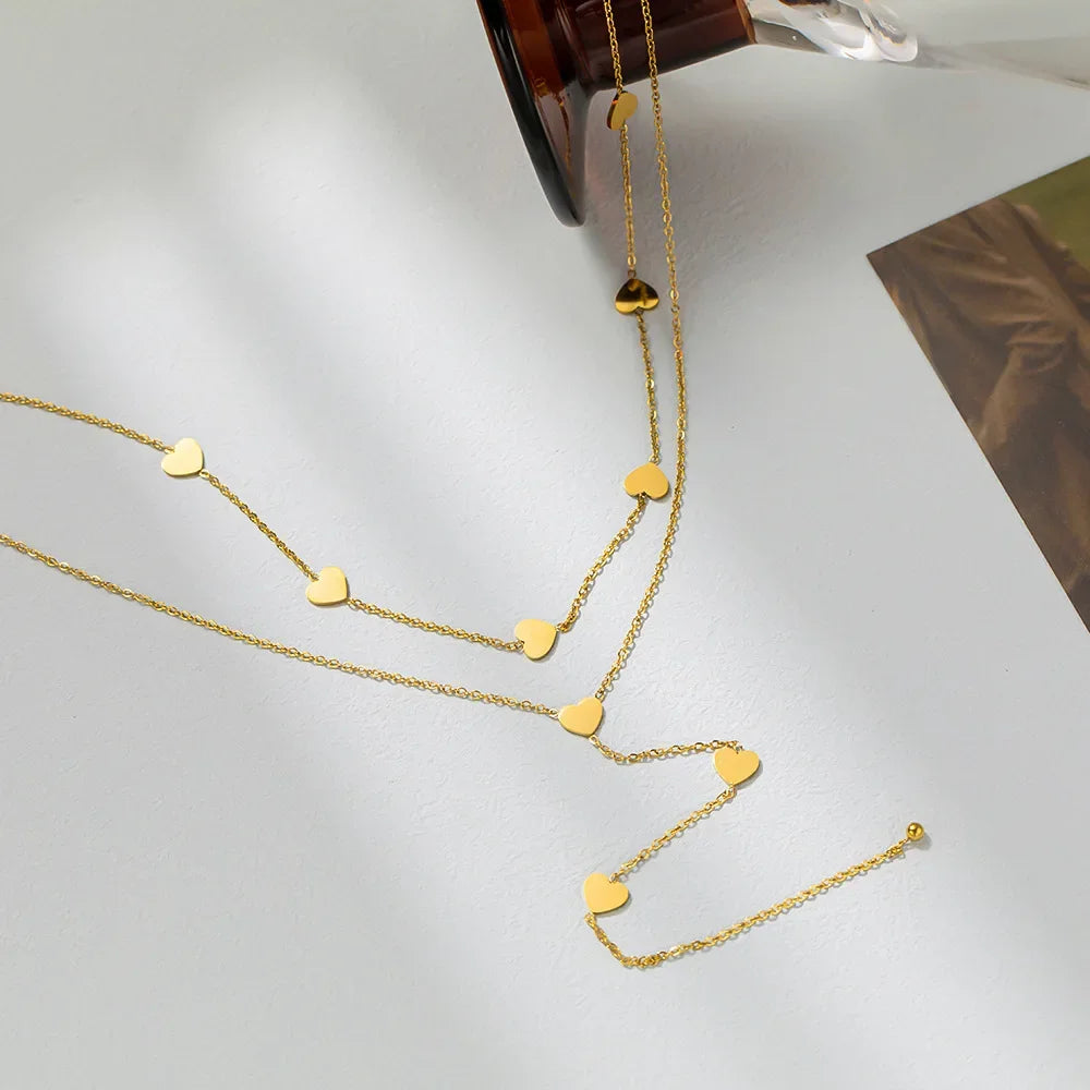 Double Layer Heart Necklace – Gold Stainless Steel