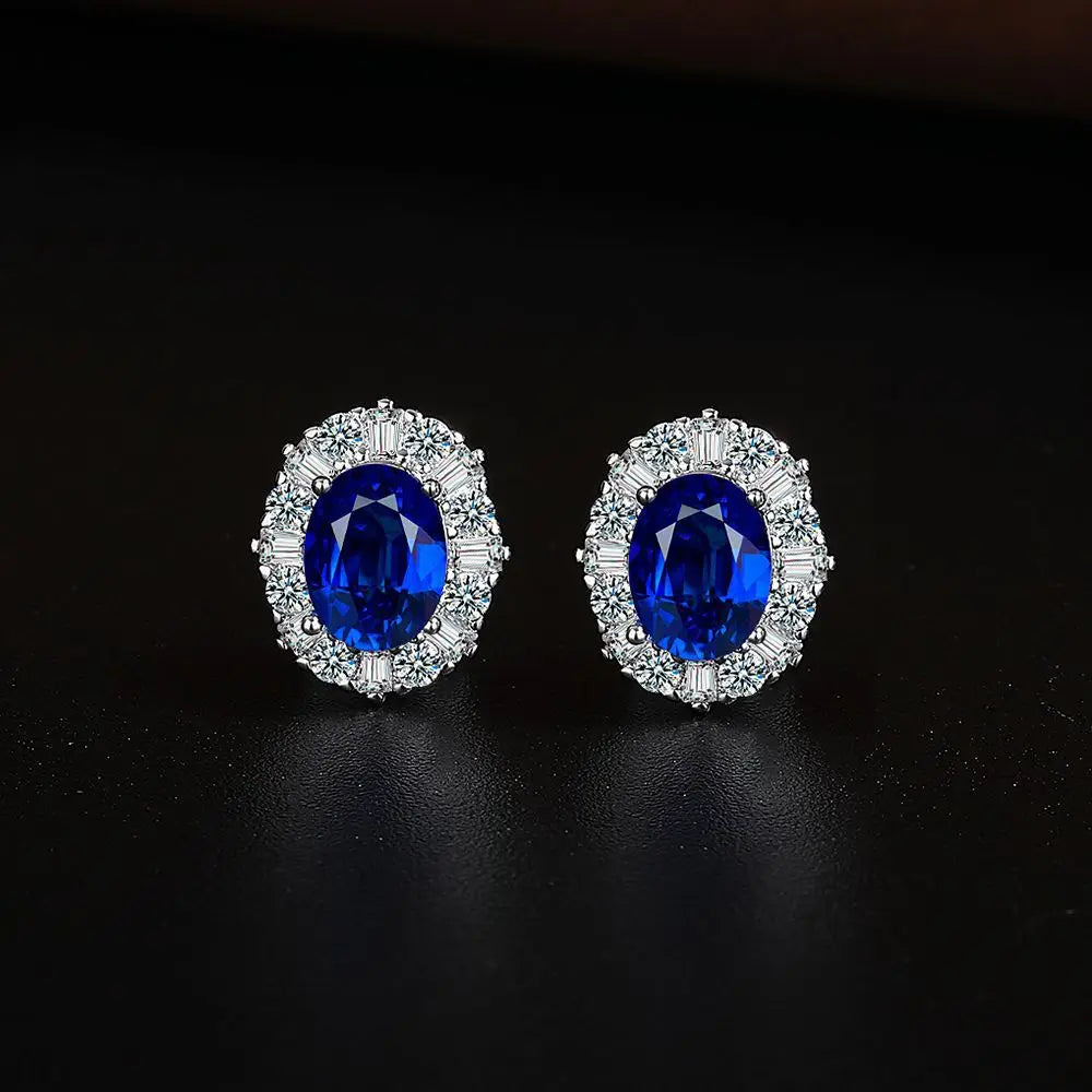 Blue Sapphire Jewelry Set – 925 Sterling Silver Necklace, Earrings & Ring for Women