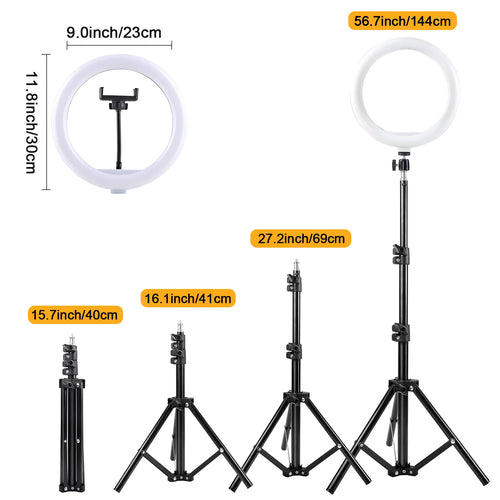 12" Dimmable LED Ring Light with Tripod & Phone Stand