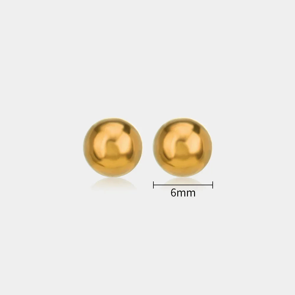Minimalist Ball Stud Earrings – 316L Stainless Steel Gold Color for Women