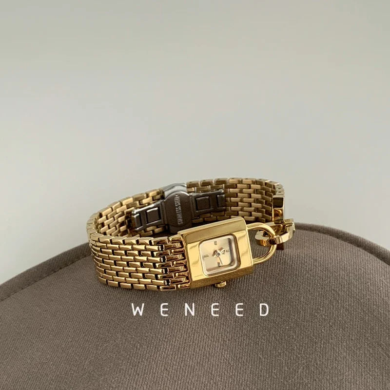 Ladies Vintage Lock Design Watch – High-End Steel Strap Women’s Timepiece