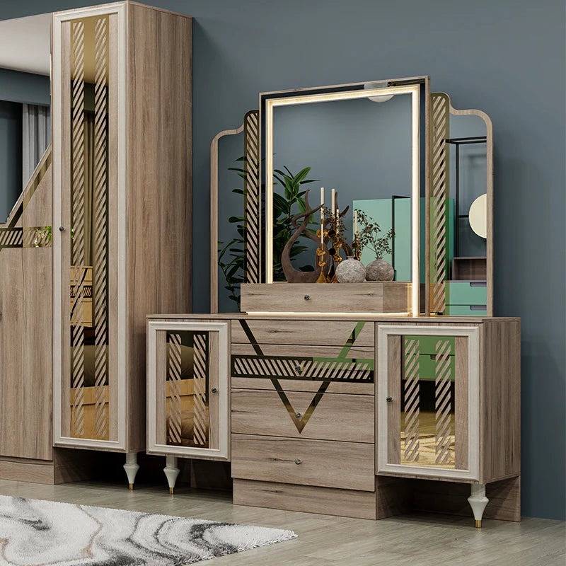 Luxury Bedroom Furniture Set – Bed, Wardrobe, Nightstands & Dressing Table